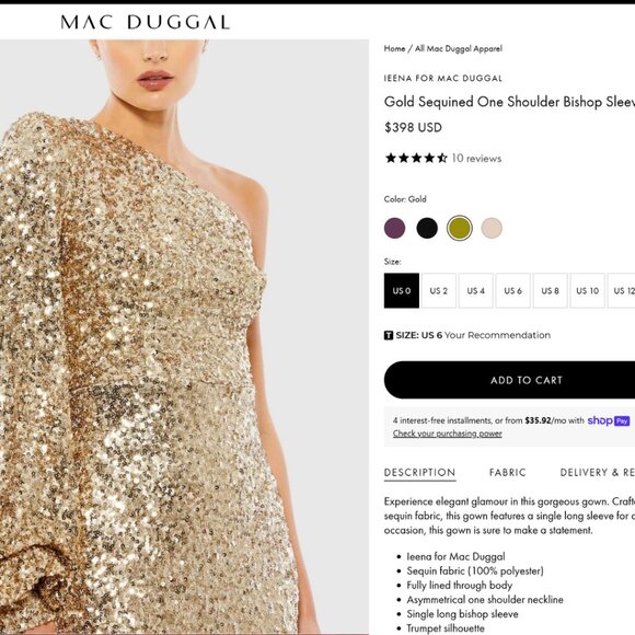 Mac‎ Duggal 26717 Size 10 Gold Sequin Asymmetrical One Shoulder Maxi Dress Gown - Picture 2 of 7